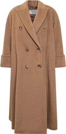 Max Mara Lange Double-Breasted Jas - Dames - Mantel - Bruin - 4XS - Leer - Jassen