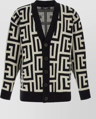 Balmain cashmere merino wool monogram v-neck cardigan