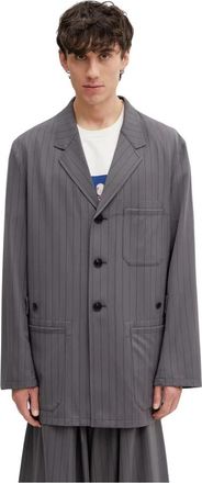 Yohji Yamamoto Pinstripe Verfijnde Wol Werkjas - Heren - Blazers - Grijs - L - Wol - Jassen