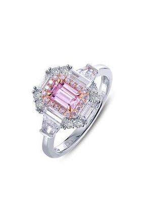 Lafonn Emerald Cut Simulated Diamond Halo Ring in White/Pink at Nordstrom Rack, Size 7