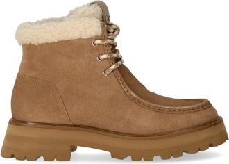 Michael Kors Cade Enkellaars van su&egrave;de met fleecevoering - Dames - Winterlaarzen - Beige - 40 EU - Su&egrave;de - Schoenen