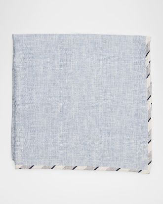 Brunello Cucinelli Mens Double-Face Stripe-Trim Silk Pocket Square