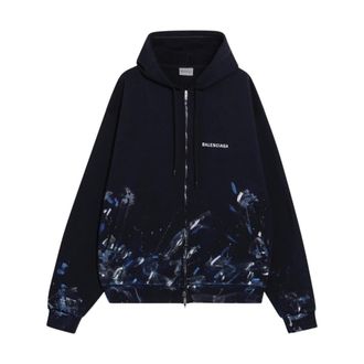 Balenciaga Oversized Zip-Up Hoodie met verfspatten - Heren - Sweatshirts & Hoodies - Blauw - Maat: M Katoen