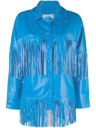 DanCassab Loretta fringed leather jacket - women - Lamb Skin/Polyester - L - Blue