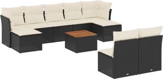 vidaXL Vidaxl - Set De Sof&aacute;s De Jard&iacute;n 10 Pzas Cojines Rat&aacute;n Sint&eacute;tico Negro