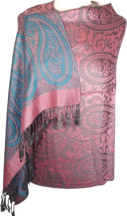 World of Shawls Ladies Floral Paisley Bordered Pashmina Feel Shawl Scarf Wrap Stole Luxuriously Warm Soft and Silky Touch (Dusky Pink/Turquoise)