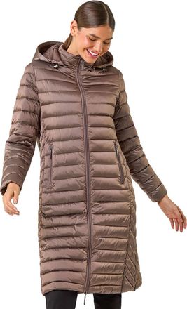Roman Womens Longline Hooded Padded Coat - Mocha Denim - Size 18 UK