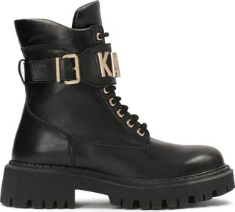 Kazar Damesleren laarzen versierd met metalen letters - Dames - Enkellaarsjes - Zwart - 38 EU - Leer - Schoenen