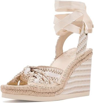 Vince Camuto Bealie Woven Lace Up Wedge Sandals Womens Wedge Shoes Ivory : 7.5 M, Textile