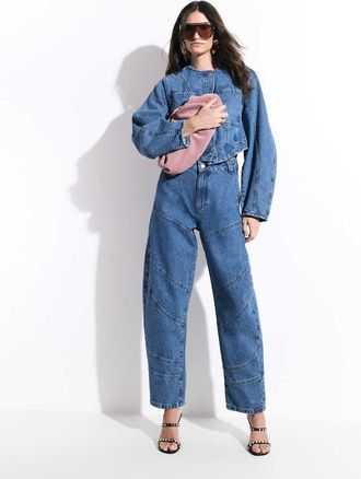 Asos jeans barrel con dettagli di cucitura anni 80 lavaggio medio blu