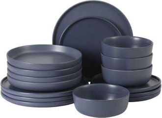 Gibson Home Bayou Moon 16-Piece Matte Reactive Glaze Stoneware Dinnerware Set in Matte Blue at Nordstrom