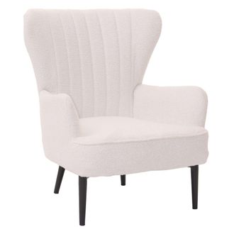 Hhg Nunca Usado] Sill&oacute;n Hhg 067, Sill&oacute;n De C&oacute;ctel/sill&oacute;n Orejero Tapizado Sill&oacute;n Retro Vintage Tejido Boucl&eacute; (600g/m&sup2;) Oeko-tex, Blanco