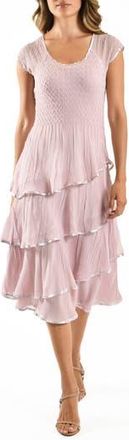 Komarov Cap Sleeve Tiered Charmeuse & Chiffon Cocktail Dress in Lotus at Nordstrom Rack, Size X-Large