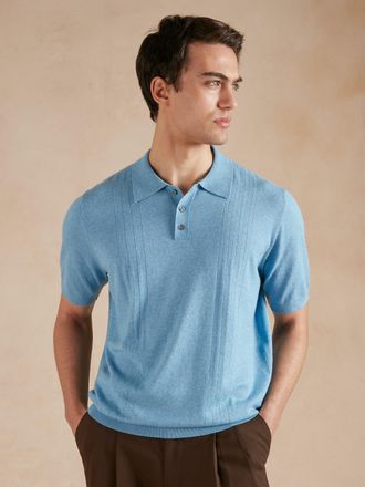 Oliver Brown Polo Shirt with Pointelle Detail - Maya Blue