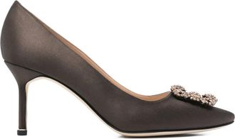 Manolo Blahnik 80mm Hangisi embellished pumps - Brown