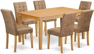 East West Furniture 7 Piece Dining Room Table Set consists A Mid Century Modern Dining Table