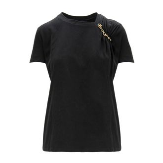 Elisabetta Franchi T-Shirts, female, Black, XL, Asymmetrical Neckline T-shirt