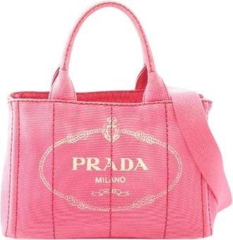Prada Pre-owned Tote Bags, female, Pink, Size: ONE SIZE Pre-owned Canapa Canvas 2way Tote Bag