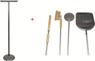 Far kit supporto reggi pala pizza forno a legna 6 posti portapale H150 + pale 3 pz