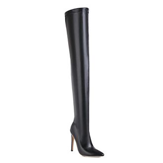 Generic Black,6.5 UK,Womens Over The Knee Boots Leather PU Pointed Toe Stiletto High Heel Thigh High Boot Side Zipper Fall Comfy Long Boot Party Dress Shoes