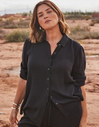 Live Unlimited London Womens Black Crinkle Shirt - Size: 12