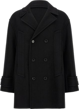 Ami Black Notched Lapel Coat