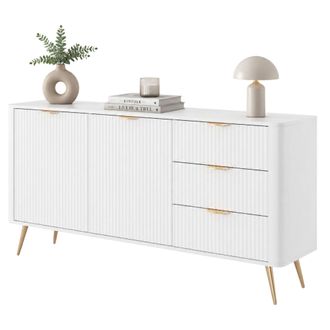 Dmora Credenza Halilala, Aparador 3 Cajones, 2 Estantes, Puerta Abatible, Deslizante, 163x38x81h Cm Blanco