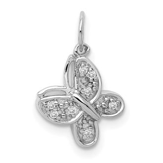 Diamond2Deal 14k White Gold Diamond Butterfly Charm Pendant