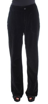 Ermanno Scervino Black Velvet Cotton Straight Legs Womens Pants