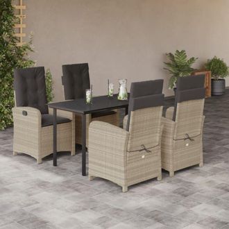 vidaXL Set Comedor De Jard&iacute;n 5 Pzas Cojines Rat&aacute;n Sint&eacute;tico Gris Claro Vidaxl