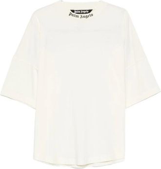 Palm Angels Logo Katoenen T-shirt - Heren - T-shirts - Wit - M - Katoen - Tops