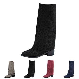 Generic Womens Knee High Boots Wide Calf Pointed Toe Boots Women Classic Straight Leg Bootie Wide Fit Western Boot Slip On Low Block Boot Autumn Outdoor Booti