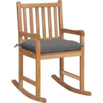 vidaXL Vidaxl - Sedia a Dondolo con Cuscino Grigio in Legno di Teak