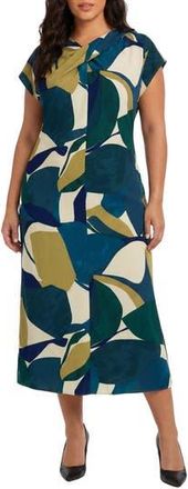 London Times Twist Neck Short Sleeve Midi Dress in Ivory/Green at Nordstrom Rack, Size 3 X