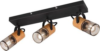 Trio Foco Tosh Black 3xe14 Spot Jaula De Madera Y Metal L44 Cm Lighting