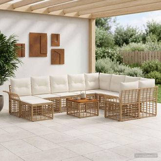 vidaXL Vidaxl Set Di Divani Da Esterno 11 Pz Naturale E Bianco Crema