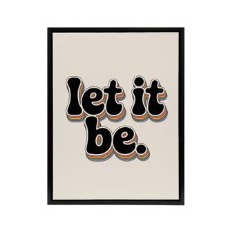 Artery8 Let It Be Retro Rainbow Font Funky Typography Framed Canvas Art Print in Beige | Size: W24 x H32