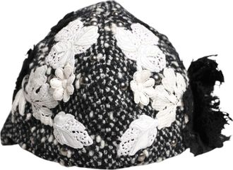 Dolce & Gabbana Womens Black Wool White Floral Embellished Cloche Hat And