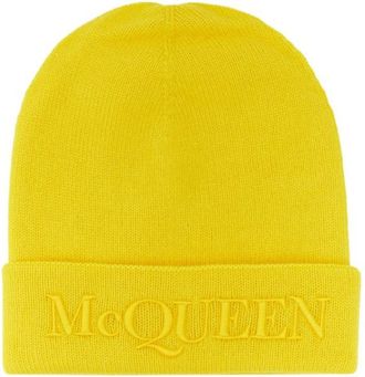 Alexander McQueen Yellow Logo Beanie Hat