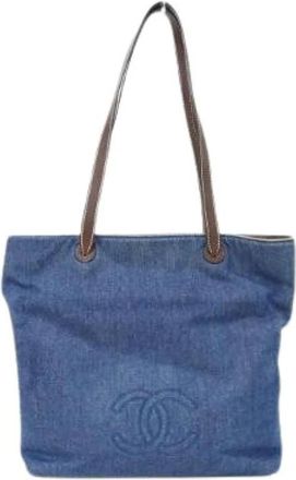 Chanel Pre-owned Tote Bags, female, Blue, Size: ONE SIZE Pre-owned Denim Leather Tote Bag