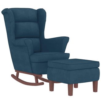 vidaXL Vidaxl - Sill&oacute;n Mecedora Patas Madera Y Taburete Terciopelo Azul