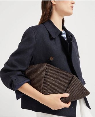 Brunello Cucinelli Womens Interwoven-Design Clutch Bag Brown Ss25 W