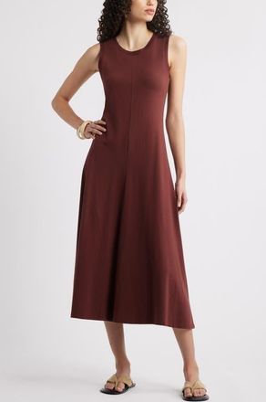 Nordstrom Sleeveless Cotton Blend Dress in Brown Raisin at Nordstrom, Size X-Small