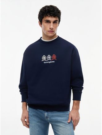Tommy Hilfiger Mens Tommy Jeans Multi-Crest Logo Sweatshirt - Navy - XL