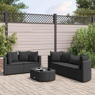 vidaXL Set De Sof&aacute;s De Jard&iacute;n 6 Piezas Y Cojines Rat&aacute;n Sint&eacute;tico Negro Vidaxl
