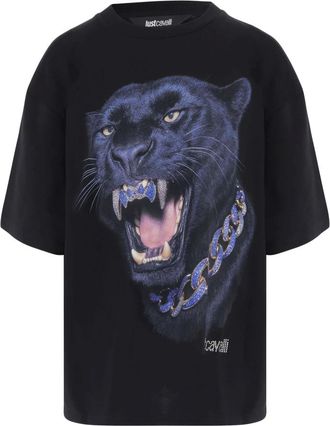 Just Cavalli Tops, Dames, Zwart, XS, Katoen, Rhinestone Logo T-Shirt