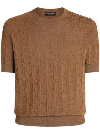 Dolce & Gabbana logo-jacquard T-shirt - men - Silk - 56 - Neutrals