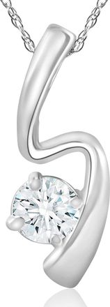 Pompeii3 1/2 ct Solitaire Round Diamond 14k White Gold Curve Pendant & 18 Chain
