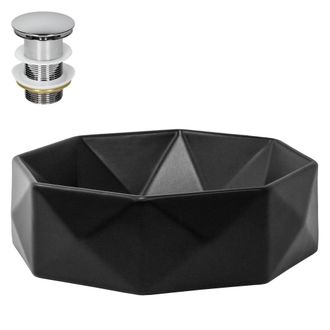 ECD Germany Lavabo negro mate cer&aacute;mico &oslash;420 x 135mm de rombos