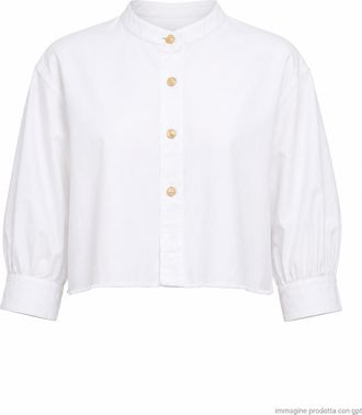 Cellar Door White Loren Cropped Cotton Shirt